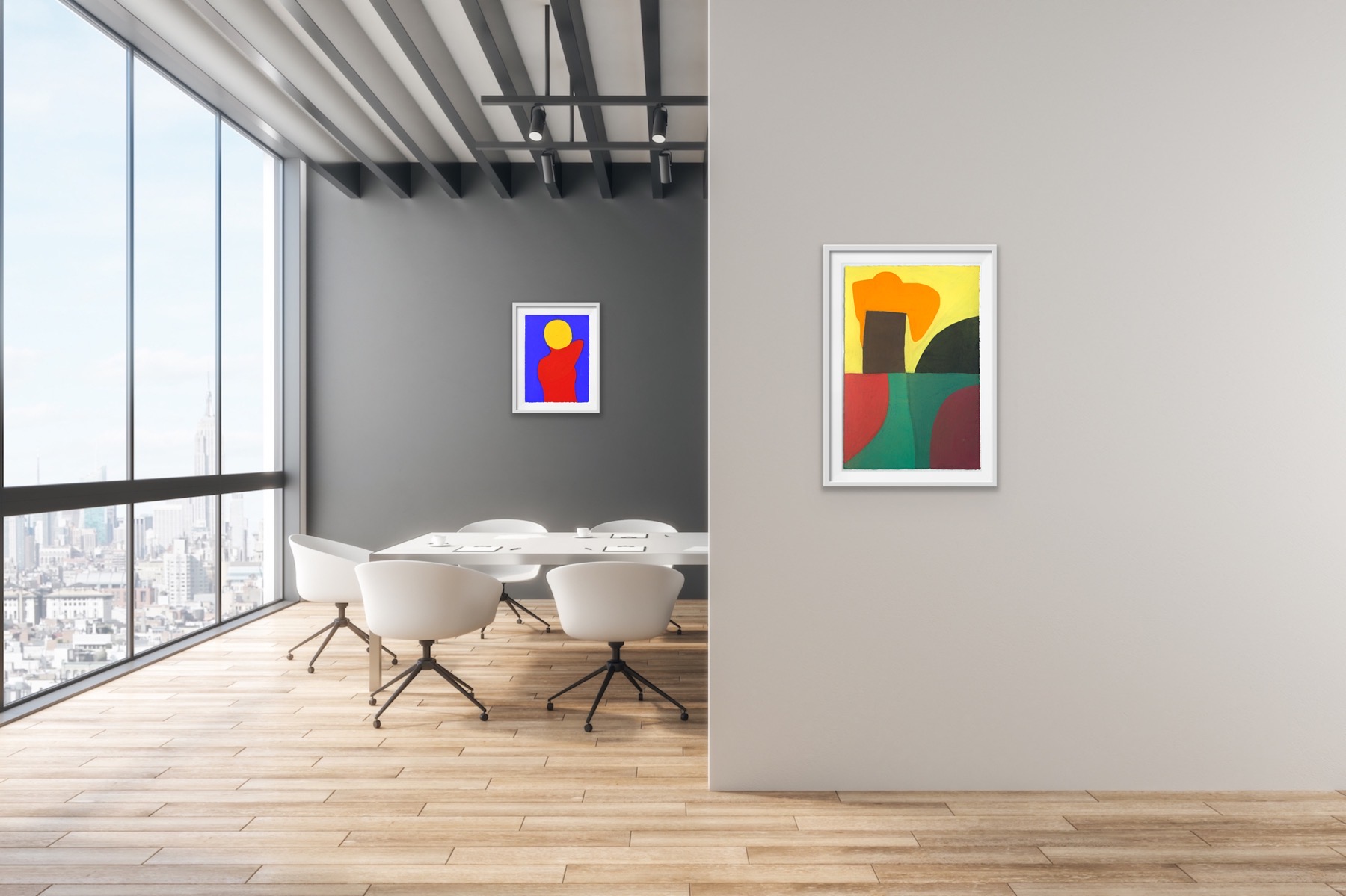 Julian Martin pastel works installed in an office space