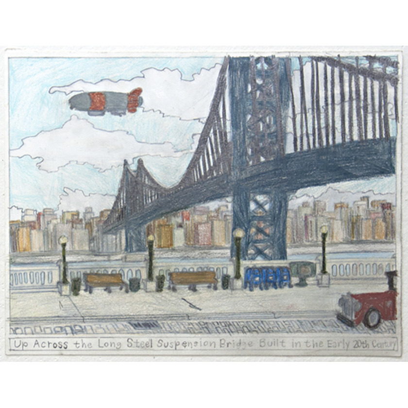 Up Across the Long Steel Suspension Bridge Built in the Early 20th Century