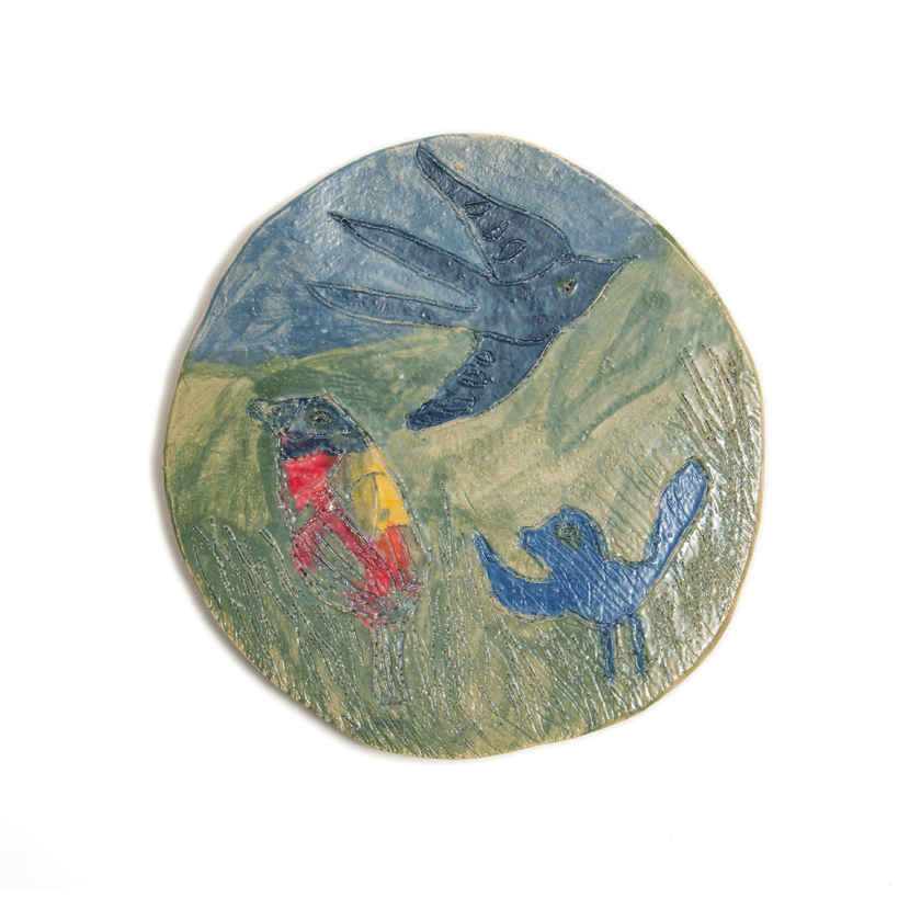 Two Bluebirds and Rainbow Bird in a pretty Garden