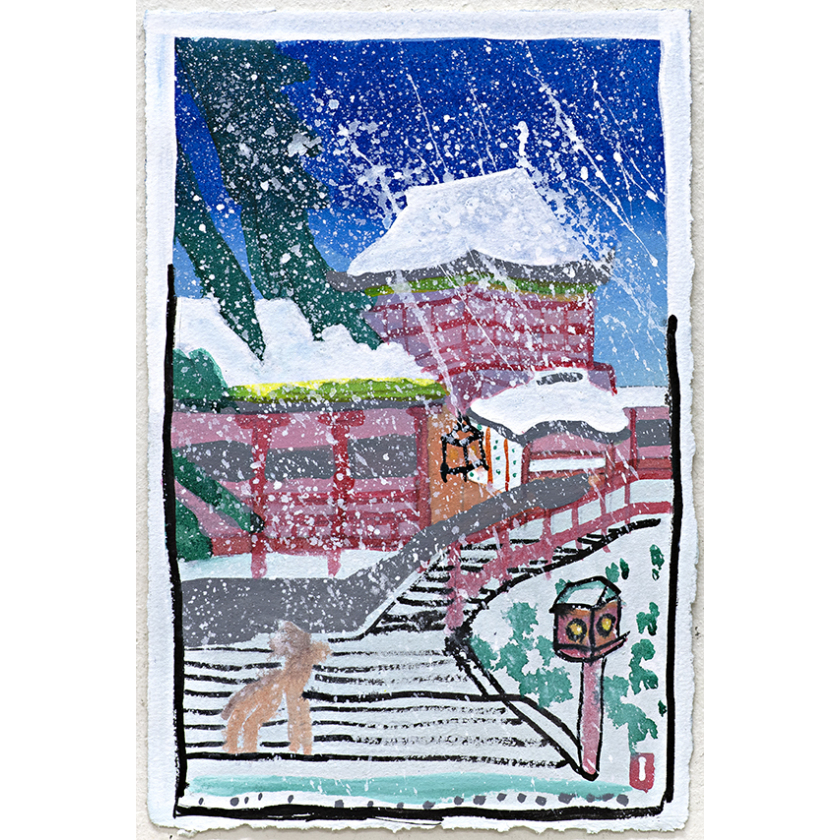 Deer stand by Zojoji Temple in Snow